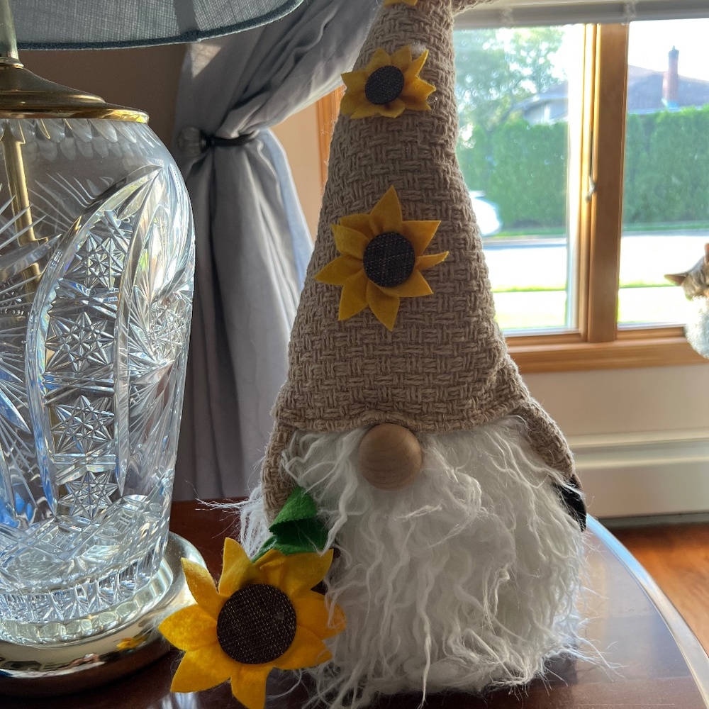Gnome with sunflowers plush accent